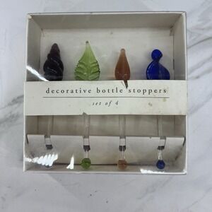 VTG NEW Pier 1 Blown Glass Bottle Stoppers Set of 4 Abstract Shapes Leaf 4"x4.5"